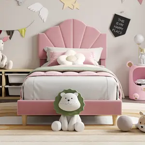 Twin & Twin XL Soft Upholstered Platform Bed Frame for Kids & Teens – Adjustable Headboard, Sturdy Wood Slat & Metal Support, No Box Spring Needed, Easy Assembly, Color Options: Blue, Pink
