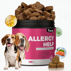 YWUJID Dog Allergy  Probiotic Chews 100 - Omega-3 Salmon Oil & Probiotic Supplement for anti Itch Relief itchy ear Seasonal Allergies - Health Support Petsnack