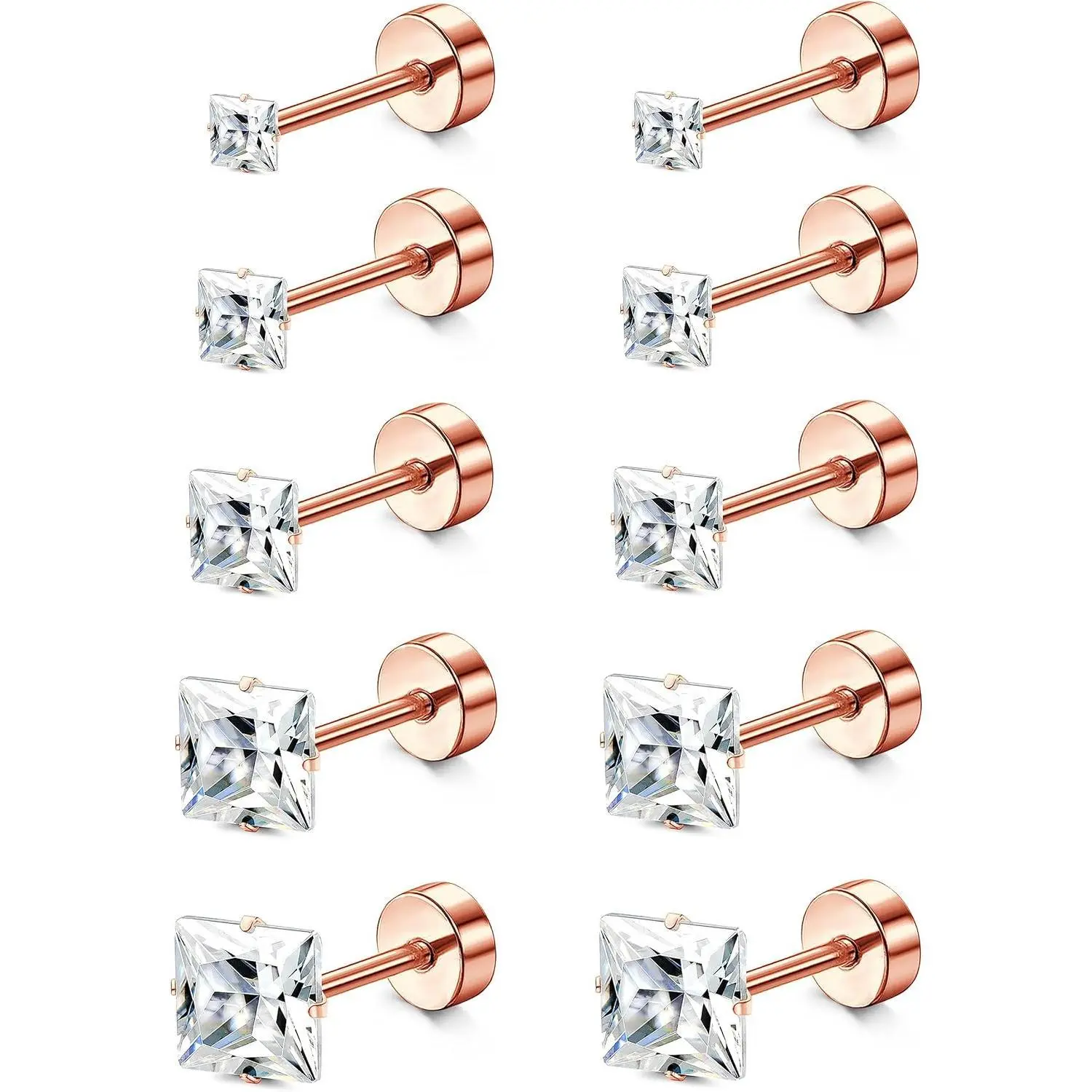 5 PACK Titanium Stud Earrings for Women Men Hypoallergenic Titanium Post Stud Earrings Flatback Cubic Zirconia 20G Tragus Cartilage Piercing Earrings Studs for Sensitive Ears