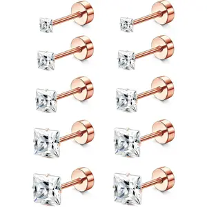 5 PACK Titanium Stud Earrings for Women Men Hypoallergenic Titanium Post Stud Earrings Flatback Cubic Zirconia 20G Tragus Cartilage Piercing Earrings Studs for Sensitive Ears