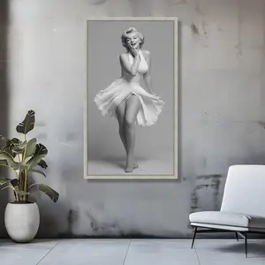 Classic Marilyn Monroe Iconic Pose Canvas, Vintage Hollywood Glamour Wall Art, Black and White Celebrity Canvas, Retro Star Portrait