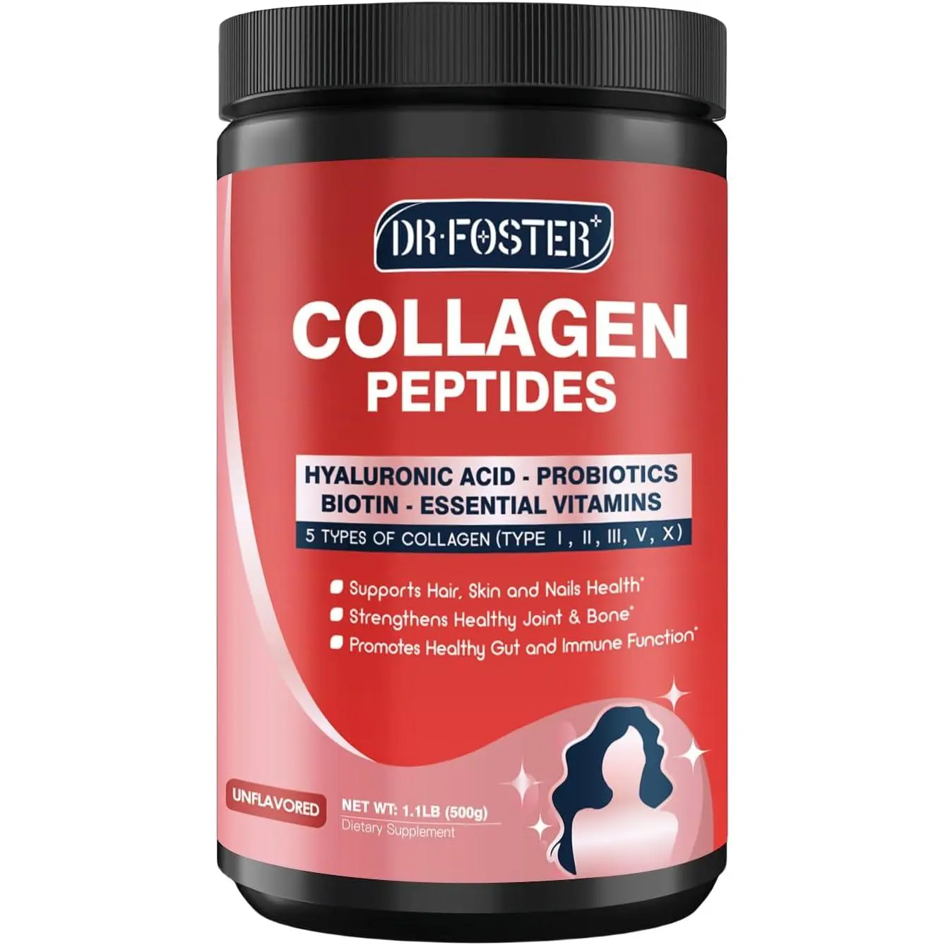 Multi-Collagen Peptides with Probiotics, Biotin & Hyaluronic Acid – 50 Servings, Supports Hair, Skin & Nail Health