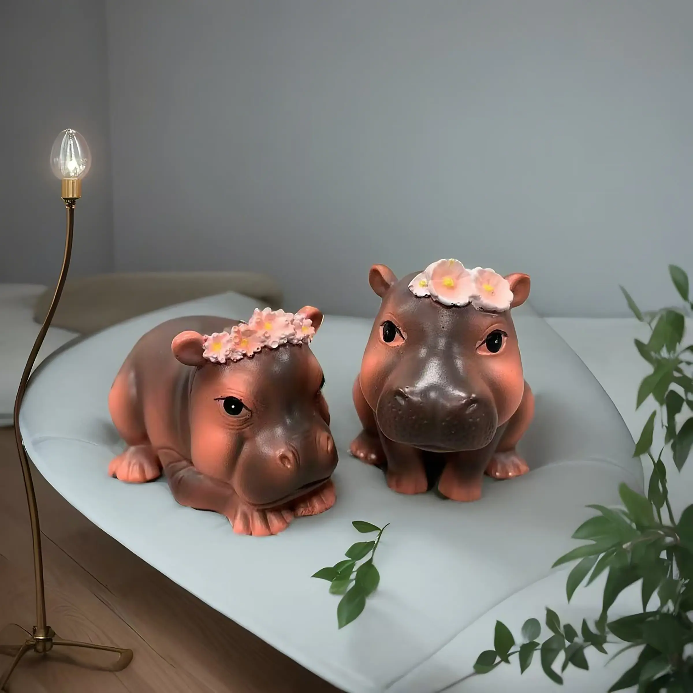 Angry Hippo Baby Resin Figurine, Home Decor Ornament for Living Room, Cute Animal Decoration, Unique Gift Idea