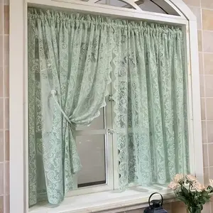 2pcs Luxury Beaded Lace Short Curtains, Kitchen Small Window Filtering Drapes, Romantic Cafe Half Window Curtain, Bedroom Living Room Home Decor, Home Decoration Curtain