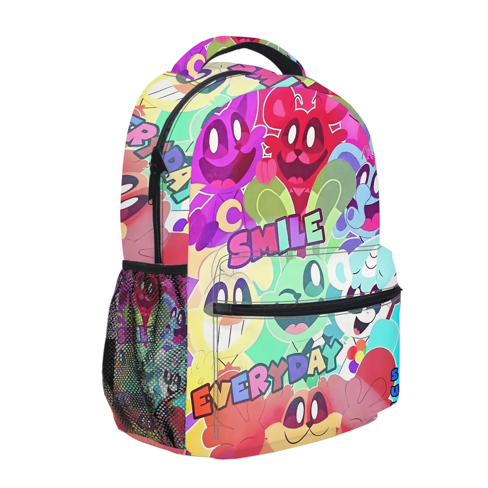 Smiling Critters Y2K Aesthetic Backpack for Girls, Cute Cartoon Girl Printed School Bag for Teens, Large Capacity Bookbag with Mesh Side Pockets, Lightweight Casual Travel Daypack for Back to School e-179