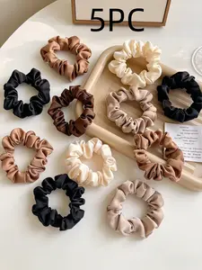 5pcs Women's Satin-Like High Elasticity Hair Ties, Elegant Floral Pattern Scrunchies, Casual All-Season Headwear, Versatile Hair Accessories