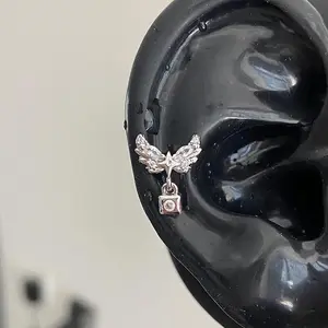 1 Pcs Wing Little Lock Zircon Ear Bone Nail 316L Stainless Steel Sliver Color Inoxidable Women Piercing Accessories Y2K Jewelry