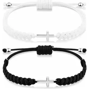Household daily necessities 2 Pcs Cross Friendship Bracelet Set, Adjustable Braided Rope Christian Jewelry, Matching Couple Lucky Wristband for Easter Baptism