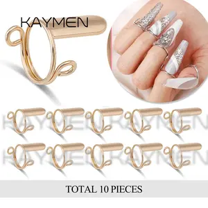 New 10-piece set, thin nail ring, daily fingertip protective cover, fashion ring jewelry, 3 colors for girlfriend's manicure.