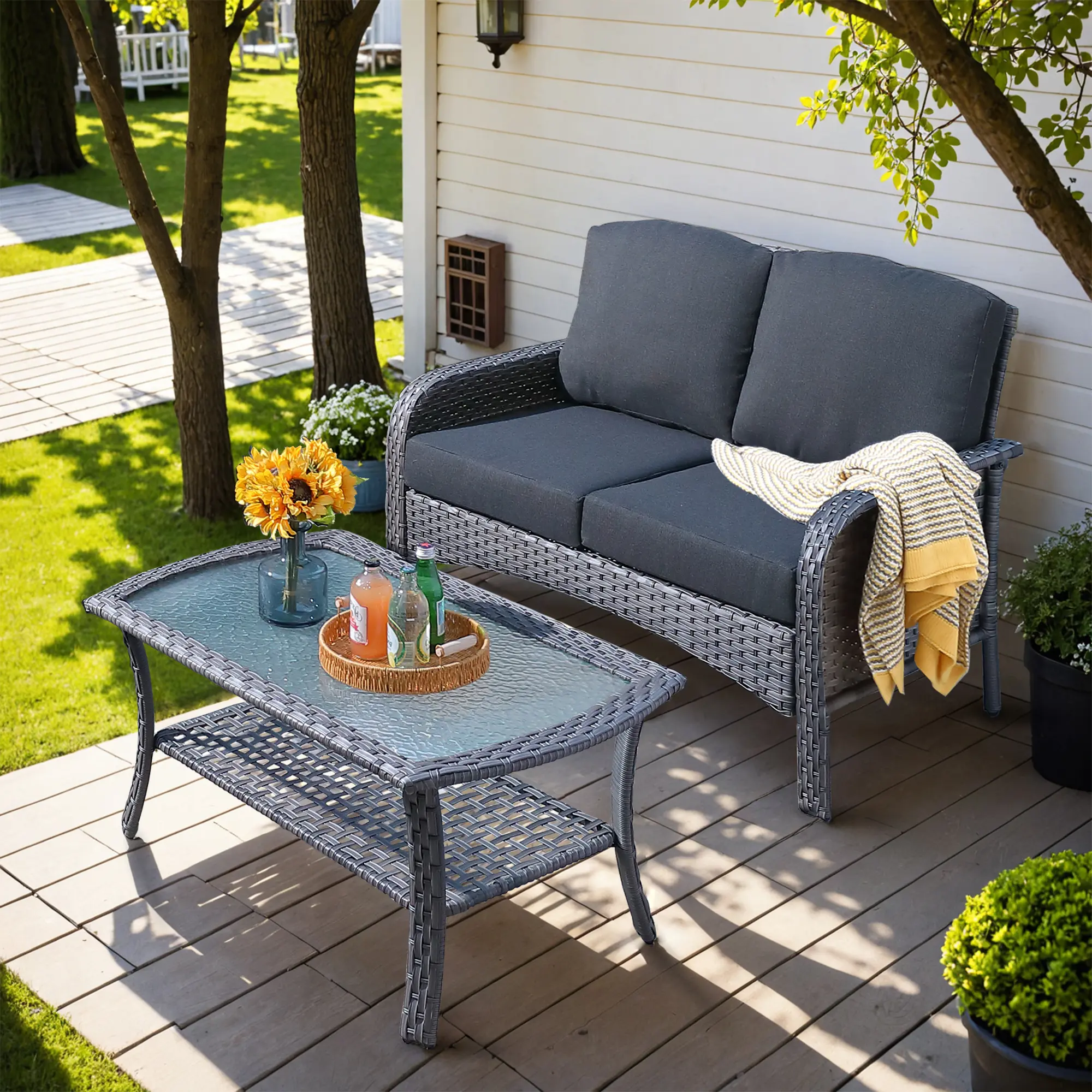 Black Sofa with Table