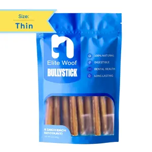 Thin Bully Sticks for Dogs 6" & 10-Pack Beef Rawhide-Free Grain-Free Low Odor Chews - 100% Natural Beef, Low Odor, Suitable for Small & Medium Dogs