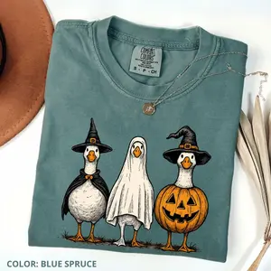 Comfort Colors Boo Ghost Goose T-Shirt, Halloween Goose Tee, Autumn Skeleton, Pumpkin Goose Shirt,  Women's Casual Short Sleeve T-Shirt Cotton Fabric