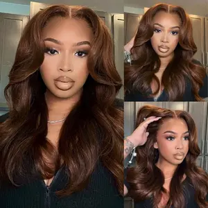 [13x6 Fall Hair] Megalook #4 Chocolate Brown HD Lace Frontal Wigs Pull Go Glueless Wig Body Wave Human Hair Pre-plucked Natural Hairline With Drawstring Band