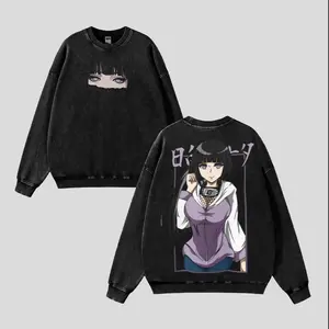 Hinata Hyuga - Naruto Anime Double Printed Vintage Washed Hoodie Sweatshirt Anime Manga Washed Cotton T-shirt Gift For Anime Fan graphic 90s Top
