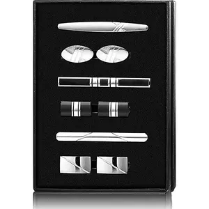 FINREZIO 3 Sets Silvery Black Tie Clips for Men Women Fashionable Tie Bar Clips Cuff Link Set Wedding Business Regular Ties Black American Flag Necktie Clips