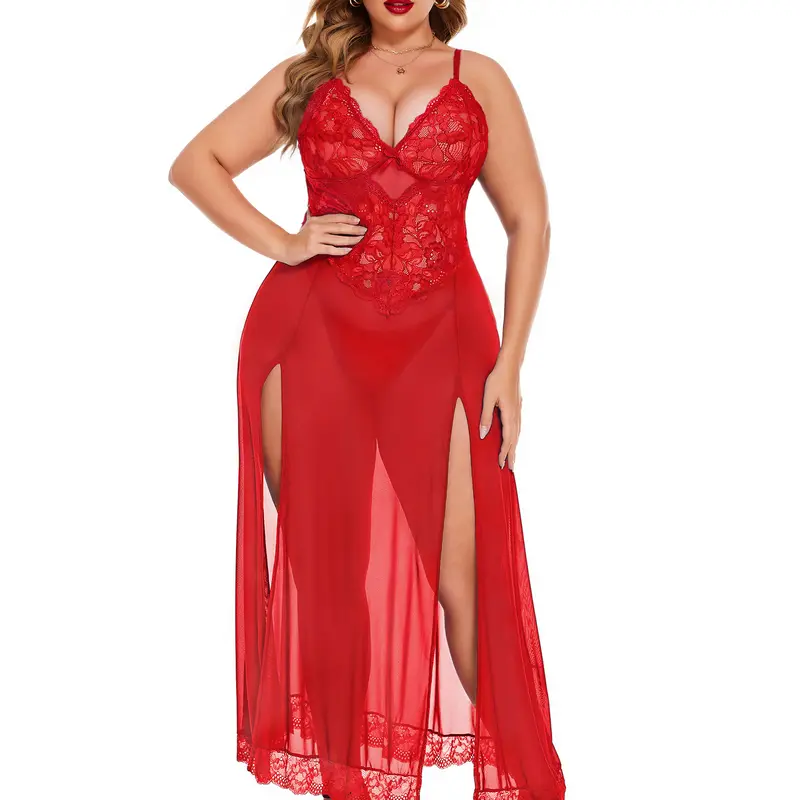 Avidlove Plus Size Lingerie For Women Nightdress Strappy Sleepwear Side Slits