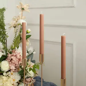 5-Pack Taper Candles 9" Ribbed Wick Ribbon Wax Design Beige - Premium Unscented Dinner Candles
