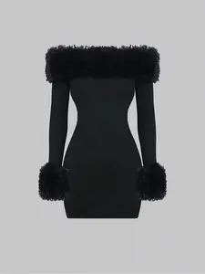 Women's Sexy Tight-Fitting Dress, Plain Pattern, All-Season Wear, Ideal for Dating & Commuting, Stylish Design, Fitted, Fur, Womenswear