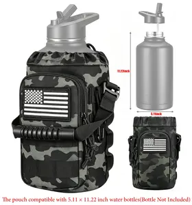 Portable Tactical Water Bottle Pouch, MOLLE Water Bottle Holder with Handle & Extra Storage Pocket, Compatible with 64oz Wide Mouth Bottles, for Hiking Camping Hunting