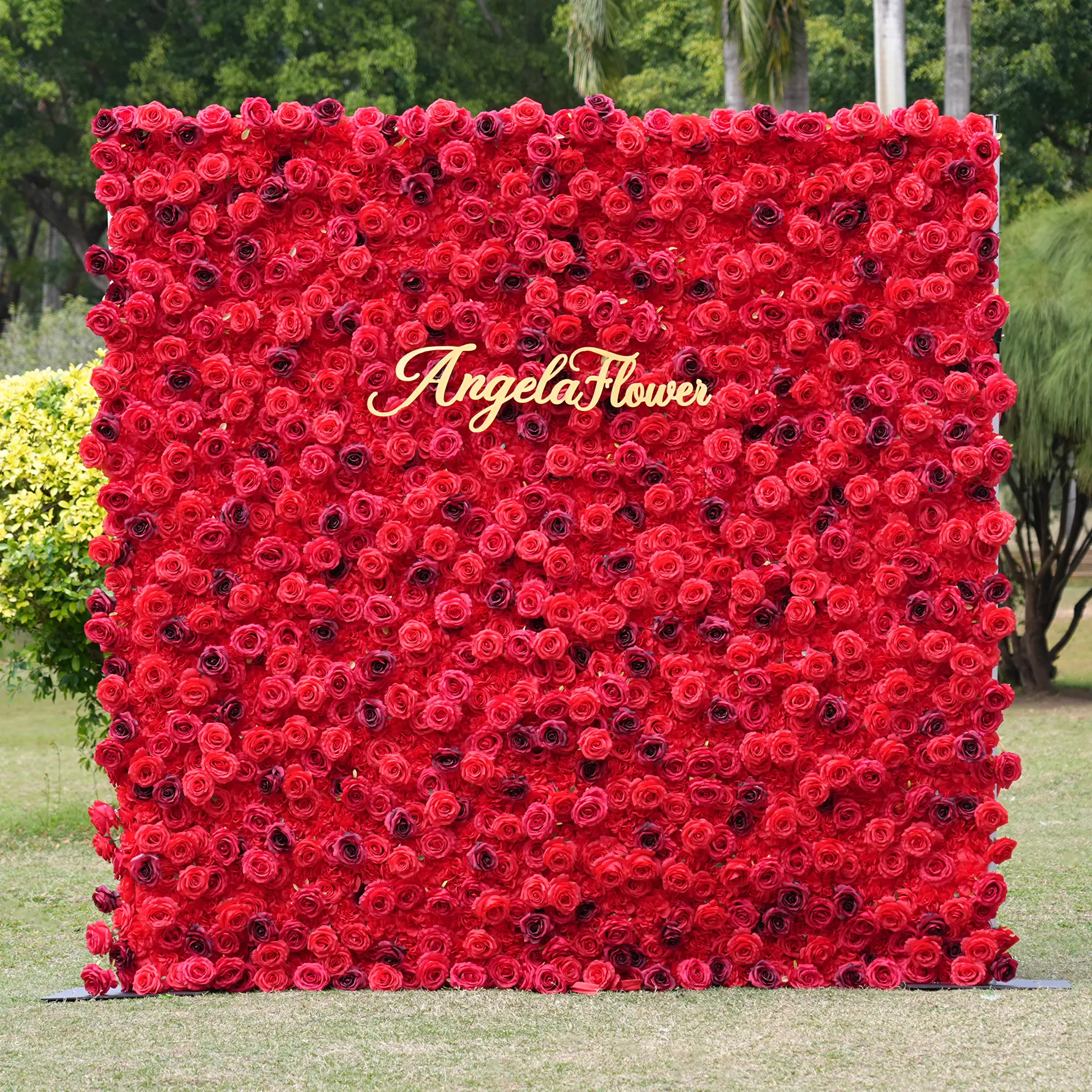 A8914 Dramatic Romantic Burgundy Red 5D Silk Cloth Base Flower Wall - H 2.4M*W 2.4M (H 8*W 8Ft)/8ft*8ft), Wedding Wall Decoration, Photoshoot Backdrop, Event Prop for Home & Festive Party Supplies, Artificial Flower Wreath, Garland & Swag
