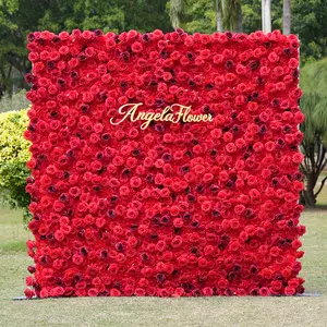 Burgundy Red 5D Cloth Base Flower Wall Wedding Backdrop Props 8914