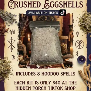 “Protect, bless, and prosper your home with our Hoodoo Eggshell Property Spells , Each ritual uses crushed eggshells, sacred herbs, and Florida Water, paired with powerful Bible verses to: 	•	Guard your property from negative energy 	•	Set strong spirit