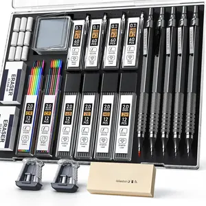 21 count Metal Mechanical Pencil Set, Art Lead Pencil 0.3, 0.5, 0.7, 0.9, 2mm Holder(HB 2H 2B 4B Color) with 10 Tubes Graphite Lead Refills Eraser with Case for Drafting Drawing Sketching