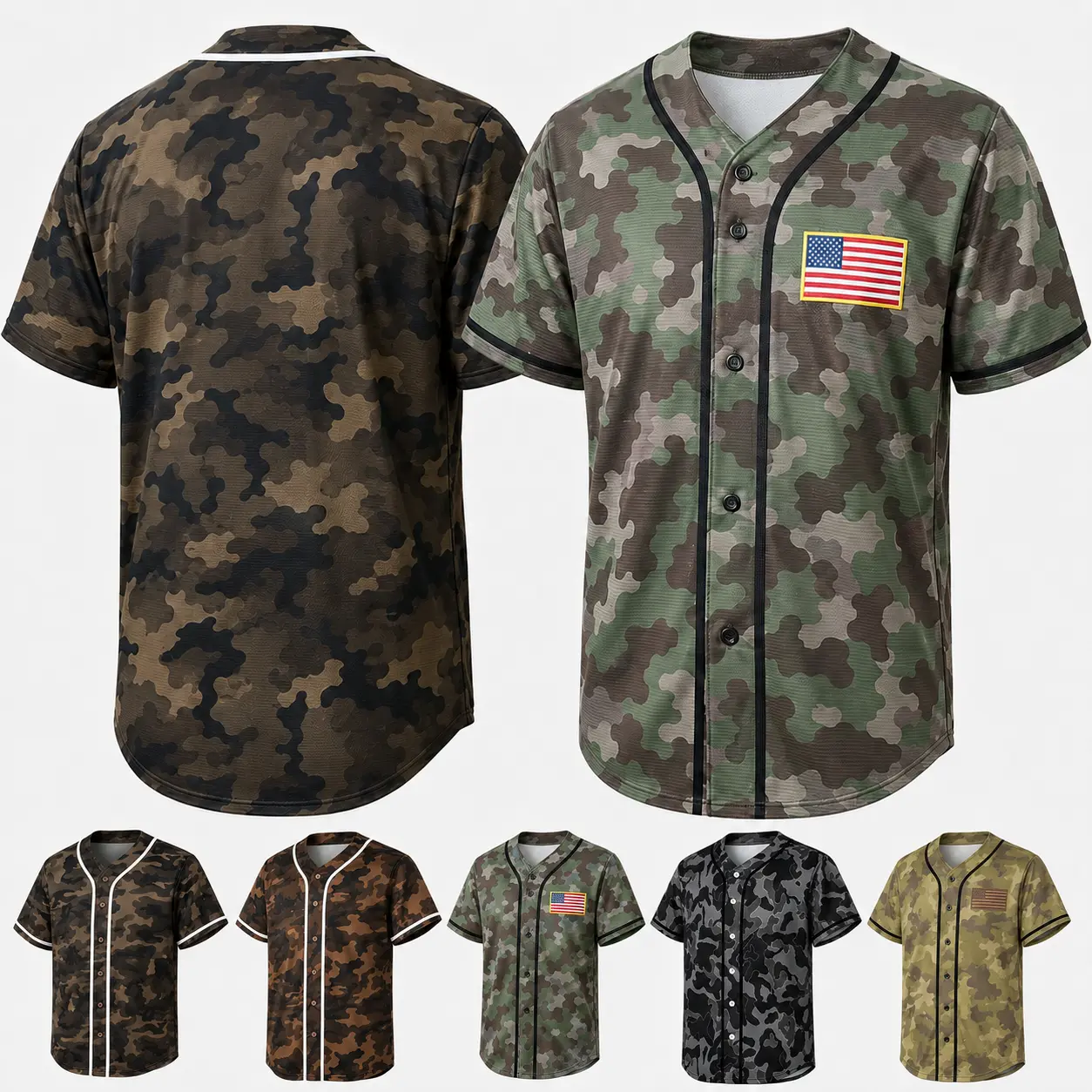 Men's Camouflage Baseball Jersey Short Sleeve Button Down Casual Sportswear Shirt Lightweight Soft Breathable for Outdoor Daily Wear Classic Baseball Tops for Men, Size S-5XL Multiple Camo Colors Available