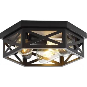 Industrial 3-Light Semi Flush Mount Ceiling Light Fixture, Farmhouse Black Sputnik Ceiling Lighting, Modern Chandelier E26 Base Pendant Lamp