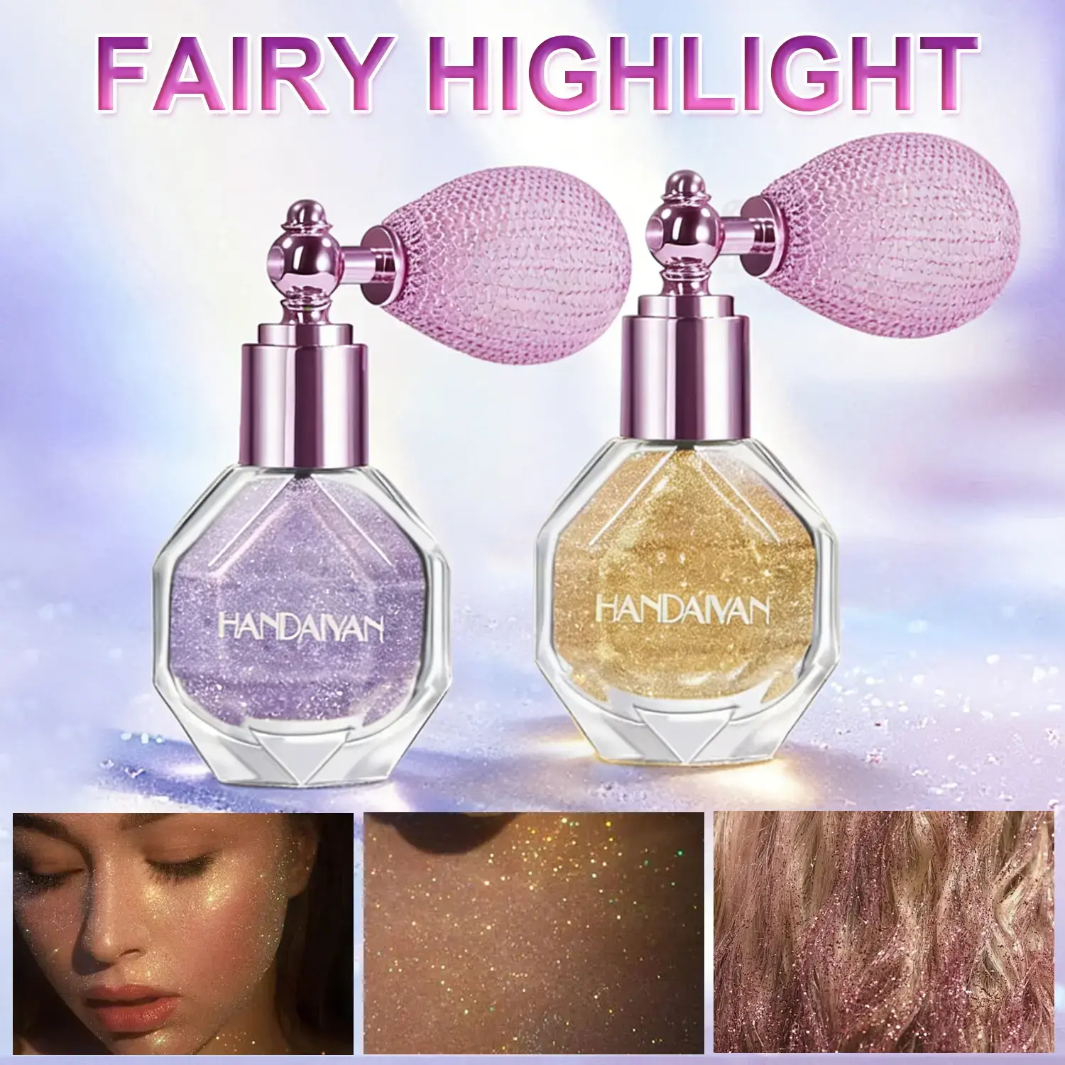 10ml Finely Milled Cosmetics Glitter Spray Powder Makeup Product - Compact Retro Bottle, Non-Sticky, Dewy Glowing Shine, Ambient Purple & Gold Balls, Ideal for Dates, Parties, Adults' Beauty & Personal Care Highlighter, Makeup Products, Glowing Makeup