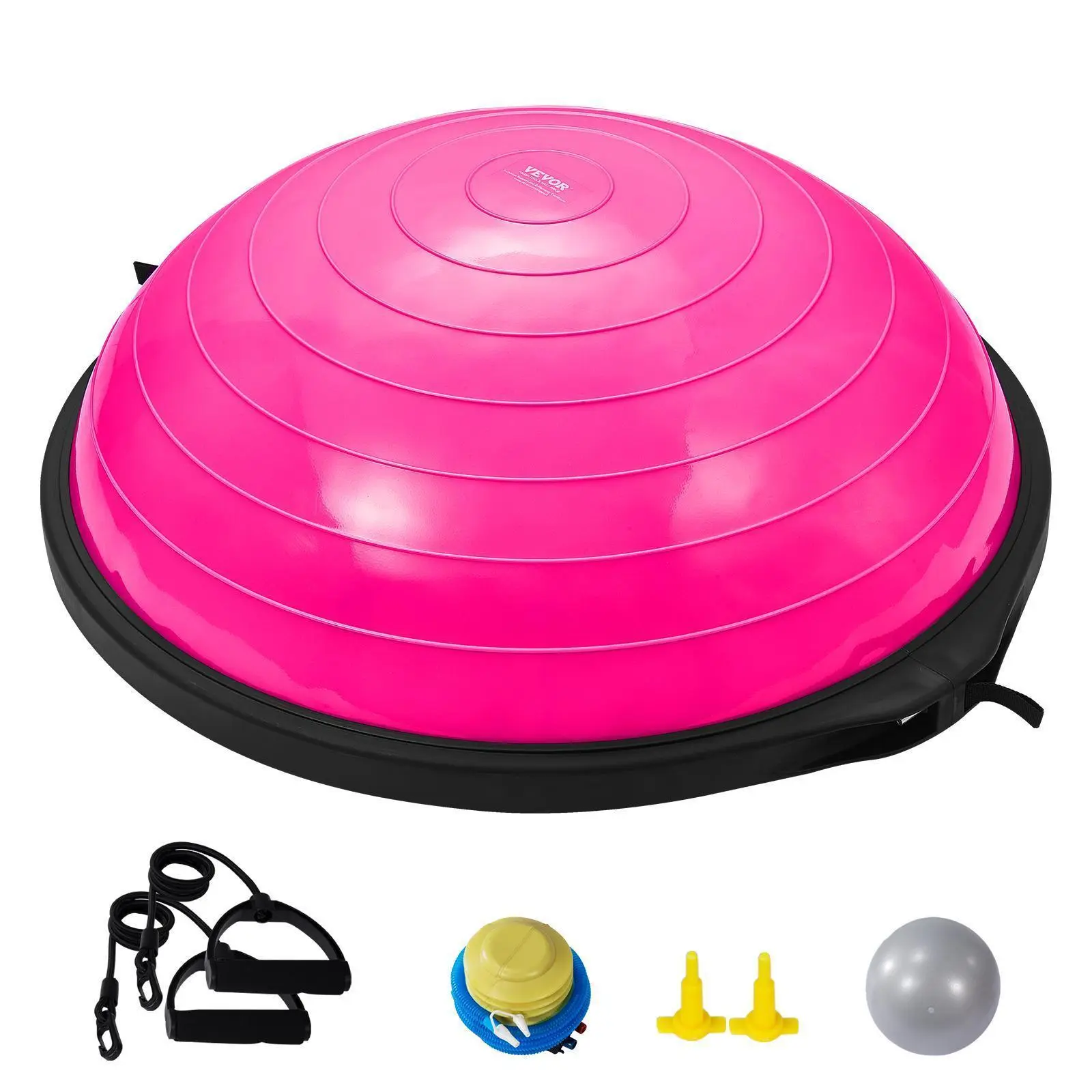 【Summerfinds】VEVOR Half Exercise Ball Trainer, 26 inch Balance Ball Trainer, 1500lbs Capacity Stability Ball, Yoga Ball with Resistance Bands & Foot Pump, Strength Fitness Ball for Home Gym Full Body Workout, Pink