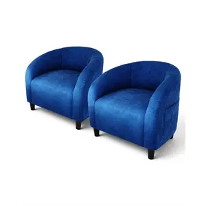 Garvee Accent Chair Set of 2 Club Chair Cozy Armrest Upholstered Barrel Chair with Solid Legs for Living Room Bedroom Study Waiting Room(Navy Blue)