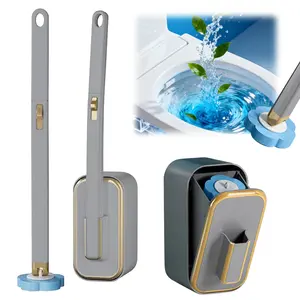 Bathroom Toilet Bowl Cleaner Wand with 36 Refill Heads and Holder Wall-Mount Scrubbing Toilet Brush with Long Handle for Floor Drain Bathtub Mirror Sink Glass Grey, Pink