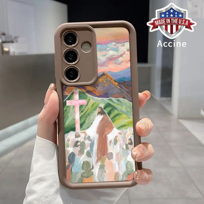 TPU Bumper Phone Case with Screen Protector for Samsung S25 Ultra Plus, S24, S23, S22 Ultra Plus - Beautiful Colorful Jesus Cross, Anti-Scratch, Shockproof, Drop-Proof, Non-Slip, Advanced Fashion Gift Silicone Cover