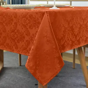 SASTYBALE Jacquard Tablecloth Rectangle, Waterproof Stain Resistant Damask Autumn Table Cloth, Soft Polyester Table Cover for Fall, Harvest, Thanksgiving, Holiday, Rusty/Orange Design Home Aesthetic