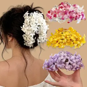 1pc Spring/Summer New 4.3In/11Cm Large Simulation Flower Hair Claw Clip, Women'S Fashion Hawaiian Style Flower Hair Bun Clip, Women'S Wedding White Flower Decoration Headwear, Suitable for Daily And Beach Vacation, Wedding Party Wear