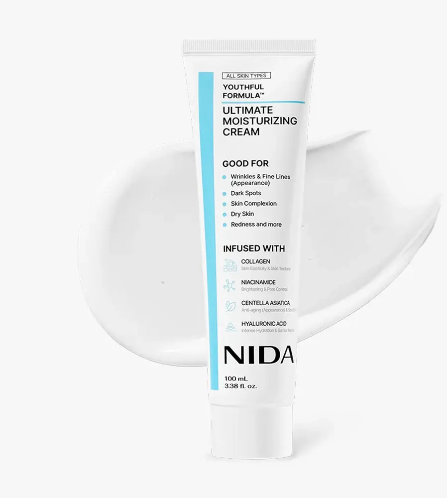 NIDA Youthful Formula Ultimate Moisturizing Cream | Centella Asiatica, Niacinamide, Hyaluronic Acid, Collagen | Wrinkles, Fine Lines, Dark Spots, Dry Skin, Redness | 3.38 fl. oz., 100ml