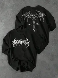 Men's Short Sleeve T-Shirt, Fitted, Bat Cross Print Design, Casual Personal Style, Daily Outdoor Comfort, Trendy City Youth Travel Wear