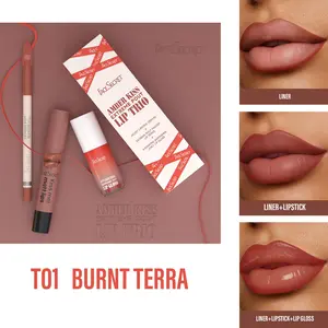 Extreme Pout Lip Trio Set, Hydrating Lip Gloss + Matte Lipstick + Smooth Lip Liner 3PCS Lip Makeup Kit, Long Lasting High Pigmented, For Daily Makeup & Gift