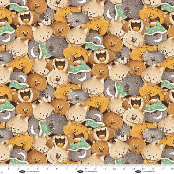 Fabric Blank Quilting Ochre Packed Cats Cat Hair Don't Care by the Quarter Yard 4426-33