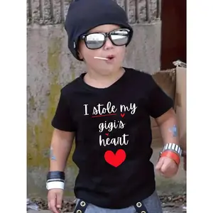 Boys Cotton T-Shirt I Stole My Gigi's Heart Print Casual Short Sleeve Tee Summer Tops for Kids
