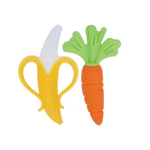 Banana Massaging Toothbrush and Carrot Teether - (2 Pack) Baby Teething Toys for 3+ Months