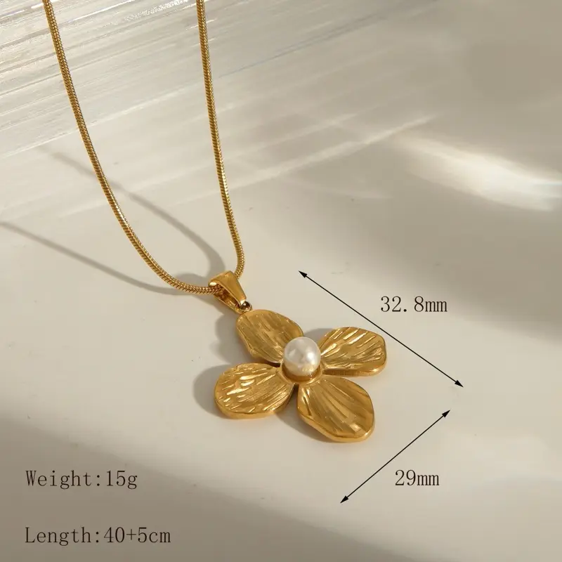 Classic Steel Collar with Gold-Plated Flower Pendant 32.8mm x 29mm Length 40+5cm Weight 15g