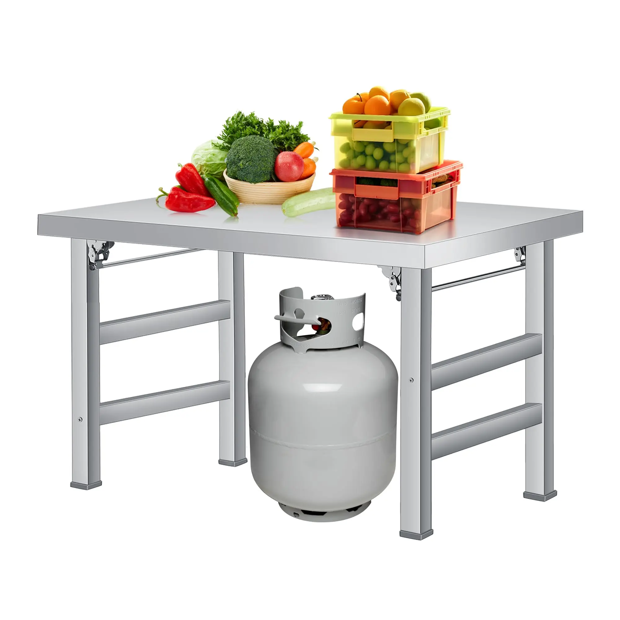 Stainless Steel Folding Table - Commercial Work Table for Home, Kitchen, Restaurant, Garage, Camping, Outdoor, 520 Lbs Load, Foldable Stainless Steel Workstation, Single Tier No Undershelf