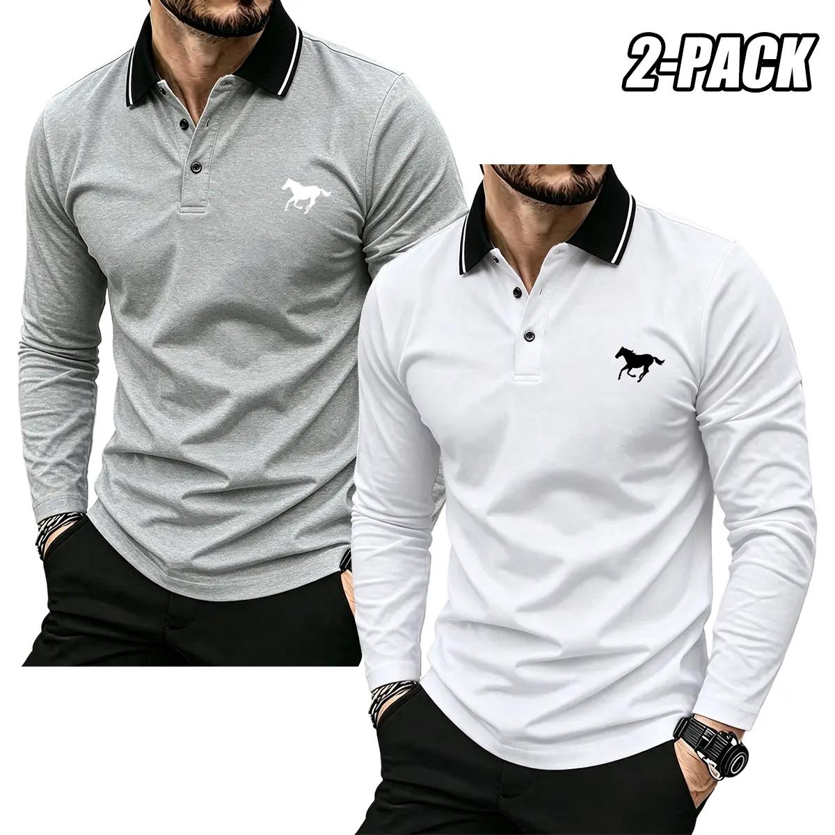 Men’s solid-color polo shirt with a turn-down collar; breathable, quick-drying golf casual shirt featuring lightweight, stretchy polyester and button design; suitable for summer office wear and everyday outfits; comfortable long-sleeve top.