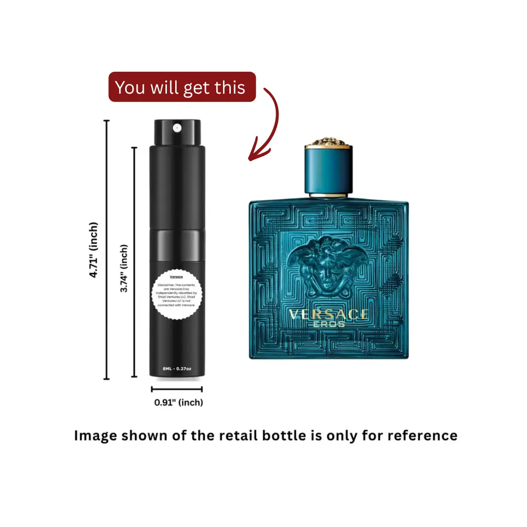 Versace Eros Eau de Toilette for Men 8ml / 0.27oz – 100% Original Authentic Decanted Perfume Spray Versace Eros Eau de Toilette for Men 8ml / 0.27oz – 100% Original Authentic Decanted Perfume Spray