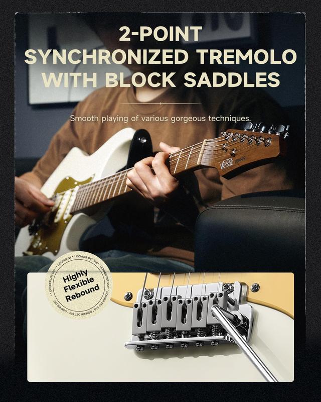 Donner DST-550 39 Inch Electric Guitar, Solid Double-cut Poplar Body Electric Guitar for Intermediate & Pro Players, 7 Tone-switching Options & Tremolo Bridge, Bonus Bag