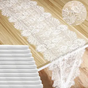 12 Pack White Lace Table Runner 14 x 120 Inch Rustic Vintage Table Runner with Rose Embroidered Floral for Wedding Party Decor Boho Lace Tablecloth for Easter Summer Bridal Baby Shower