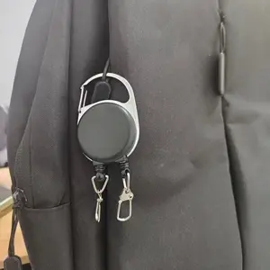 Double Retractable Keychain Badge Clips - Heavy-Duty Nylon Cord Reel, ID Holder & Key Organizer with One-Touch Operation, Secure Locking Mechanism, Compact & Portable for School, Office, Outdoor - Unisex Black Retractor for Me