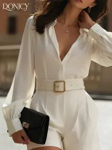 Women's French Elegance Ruffled Lantern Sleeve Shirt Blouse, Anti-Wrinkle, Slimming Waist, Commuter Date, Casual All Seasons